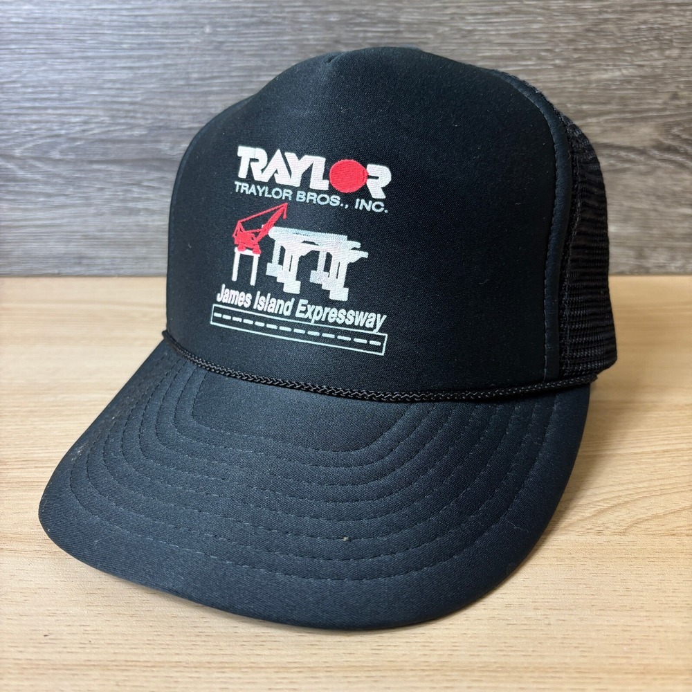 Vintage Traylor Bros Hat Cap Snap Back Black Trucker James Island Expressway